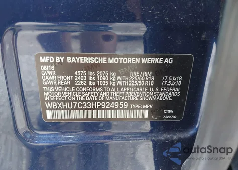 2017 BMW X1 Sdrive28I z USA, uszkodzony, nr VIN WBXHU7C33HP924959